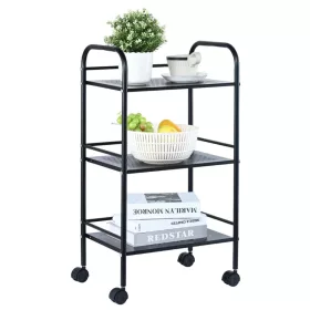   3 szintes acél gurulós tárolókocsi fekete 90 kg teherbírású 400x285x748 mm konyhai tálalókocsi 