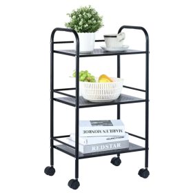   3 szintes acél gurulós tárolókocsi fekete 90 kg teherbírású 400x285x748 mm konyhai tálalókocsi 