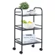 3 szintes acél gurulós tárolókocsi fekete 90 kg teherbírású 400x285x748 mm konyhai tálalókocsi 