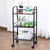 3 szintes acél gurulós tárolókocsi fekete 90 kg teherbírású 400x285x748 mm konyhai tálalókocsi 