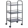 3 szintes acél gurulós tárolókocsi fekete 90 kg teherbírású 400x285x748 mm konyhai tálalókocsi 