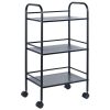 3 szintes acél gurulós tárolókocsi fekete 90 kg teherbírású 400x285x748 mm konyhai tálalókocsi 