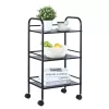 3 szintes acél gurulós tárolókocsi fekete 90 kg teherbírású 400x285x748 mm konyhai tálalókocsi 