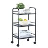 3 szintes acél gurulós tárolókocsi fekete 90 kg teherbírású 400x285x748 mm konyhai tálalókocsi 