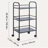 3 szintes acél gurulós tárolókocsi fekete 90 kg teherbírású 400x285x748 mm konyhai tálalókocsi 