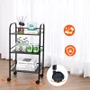 3 szintes acél gurulós tárolókocsi fekete 90 kg teherbírású 400x285x748 mm konyhai tálalókocsi 