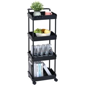   4 szintes gurulós tárolókocsi fekete 60 kg teherbírású konyhai tálalókocsi 