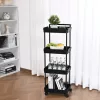 4 szintes gurulós tárolókocsi fekete 60 kg teherbírású konyhai tálalókocsi 