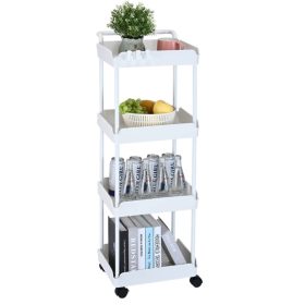   4 szintes gurulós tárolókocsi fehér 60 kg teherbírású konyhai tálalókocsi