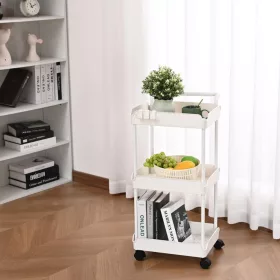   3 szintes gurulós tárolókocsi fehér 45 kg teherbírású konyhai tálalókocsi