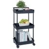 3 szintes gurulós tárolókocsi fekete, 45 kg teherbírással konyhai kocsi 370x355x761 mm tálalókocsi