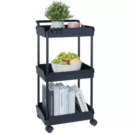   3 szintes gurulós tárolókocsi fekete, 45 kg teherbírással konyhai kocsi 370x355x761 mm tálalókocsi