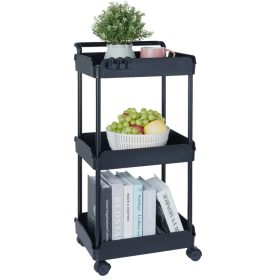   3 szintes gurulós tárolókocsi fekete, 45 kg teherbírással konyhai kocsi 370x355x761 mm tálalókocsi