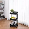 3 szintes gurulós tárolókocsi fekete, 45 kg teherbírással konyhai kocsi 370x355x761 mm tálalókocsi