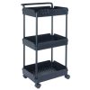 3 szintes gurulós tárolókocsi fekete, 45 kg teherbírással konyhai kocsi 370x355x761 mm tálalókocsi