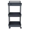 3 szintes gurulós tárolókocsi fekete, 45 kg teherbírással konyhai kocsi 370x355x761 mm tálalókocsi