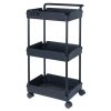 3 szintes gurulós tárolókocsi fekete, 45 kg teherbírással konyhai kocsi 370x355x761 mm tálalókocsi