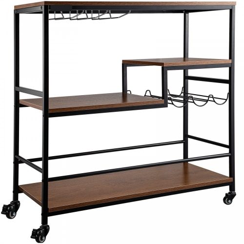 Serving cart rolling kitchen storage 90x40x95 cm 100 kg capacity bar cart with wine rack Vintage brown black