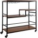 Serving cart rolling kitchen storage 90x40x95 cm 100 kg capacity bar cart with wine rack Vintage brown black