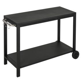   Rozsdamentes acél konyhai kocsi 2 kerékkel, tálalókocsi 128x46,5x86,5 cm fekete