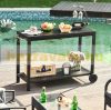 Stainless steel kitchen trolley with 2 wheels, serving trolley 128x46.5x86.5 cm black