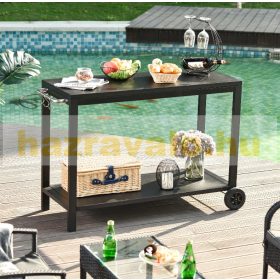   Rozsdamentes acél konyhai kocsi 2 kerékkel, tálalókocsi 128x46,5x86,5 cm fekete