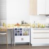 Double kitchen storage made of white pine wood, bamboo worktop with wine rack and rolling drawer