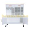 Double kitchen storage made of white pine wood, bamboo worktop with wine rack and rolling drawer