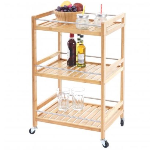 Rolling kitchen trolley, serving trolley 76x46x38 cm bamboo