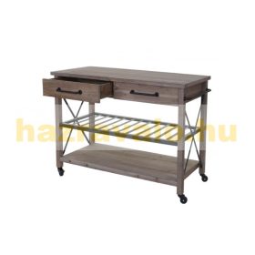   Tálalókocsi, konyhai kocsi, bárkocsi 85x114x47 cm lakkozott fenyőfa koptatott barna