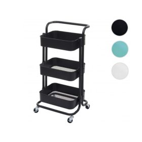   Tálalókocsi, konyhai kocsi, bárkocsi fogantyúval fekete, fehér, kék 86x44x37 cm porszórt acél 