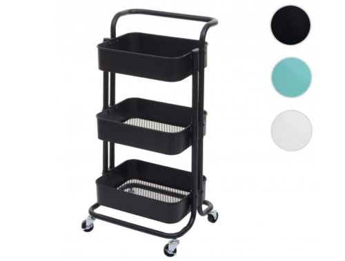 Serving cart, kitchen cart, bar cart with handle black, white, blue 86x44x37 cm powder-coated steel 