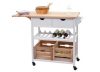 Rolling kitchen cart, serving cart 89x119x89 cm pine wood in white and natural wood color