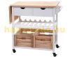 Rolling kitchen cart, serving cart 89x119x89 cm pine wood in white and natural wood color