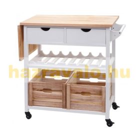   Gurulós konyhai kocsi, tálaló kocsi 89x119x89 cm fenyőfa fehér és natúr fa színben