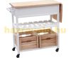 Rolling kitchen cart, serving cart 89x119x89 cm pine wood in white and natural wood color