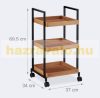 Bamboo serving cart with 3 shelves, elegant party cart 69x37x34 cm cm in bamboo-black color