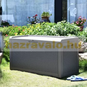 Kerti tároló polirattan kerti láda pad 120x54,5x62,5 cm 380 liter szürke 2 fő számára alkalmas