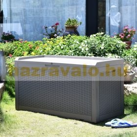   Kerti tároló polirattan kerti láda pad 120x54,5x62,5 cm 380 liter szürke 2 fő számára alkalmas kerti bútor