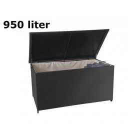   Kerti tároló polirattan kerti láda 80x160x94 cm 950 liter fekete