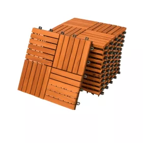   1 m² Akácfa mozaik teraszburkolólap 11 darabos készlet 30x30 cm balkonburkolólap kazettás teraszburkolat 