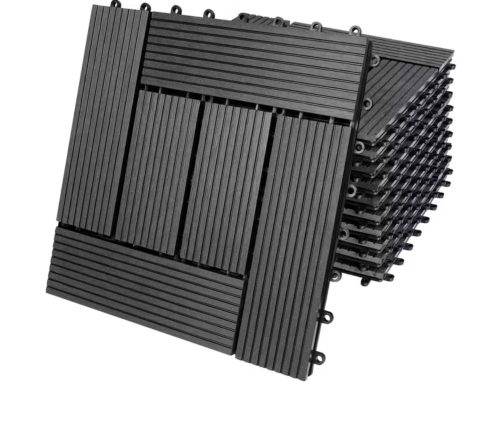 1 m² WPC kazettás teraszburkolólap 11 darabos készlet 30x30 cm mozaik balkonburkolólap antracit teraszburkolat 