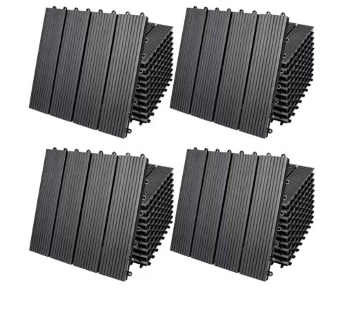 4 m² WPC kazettás teraszburkolólap 44 darabos készlet 30x30 cm klasszikus balkonburkolólap antracit teraszburkolat