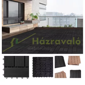 WPC kazettás teraszburkolólap 44 darabos készlet 30x30 cm mozaik balkonburkolólap antracit teraszburkolat
