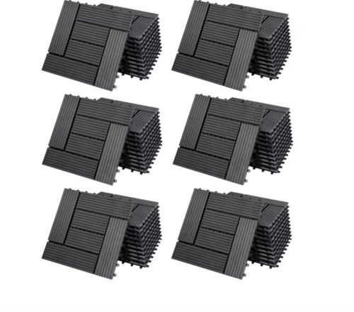 6 m² WPC kazettás teraszburkolólap 66 darabos készlet 30x30 cm mozaik balkonburkolólap antracit teraszburkolat