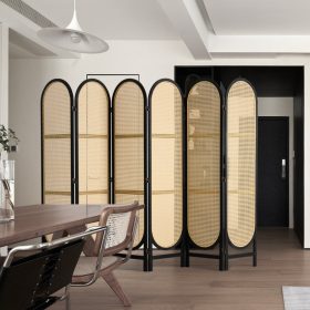   Térelválasztó 6 paneles kézzel szőtt fekete-barna rattan paraván