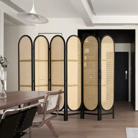   Térelválasztó 6 paneles kézzel szőtt fekete-barna rattan paraván