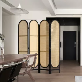   Térelválasztó 4 paneles kézzel szőtt rattan paraván fekete-barna színben