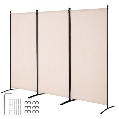 Térelválasztó 3 részes bézs paraván 260x184 cm vízálló Oxford anyag, masszív fémszerkezet