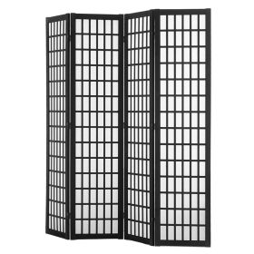   Térelválasztó 4 részes japán stílusú fa paraván 162 cm fekete mobil térhatároló